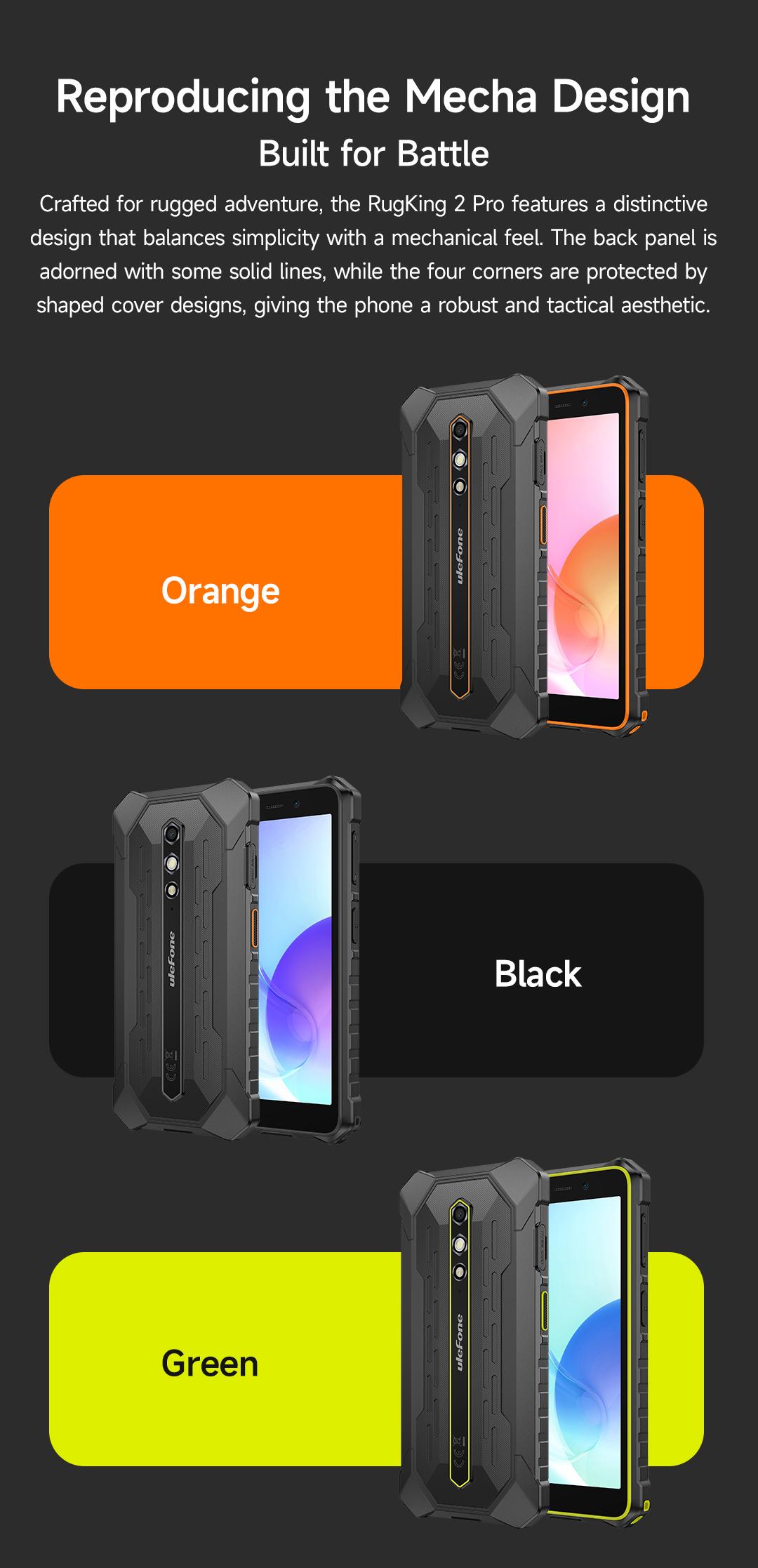 Ulefone RugKing 2 Pro Rugged Phone, 8(4+4) GB+128GB Octa-Core, 4500mAh, Android 15 Waterproof Phone, 5.45" HD+ Corning Gorilla Screen, 13MP+5MP Camera, Dock Charging, Al Assistant(Gemini), Orange