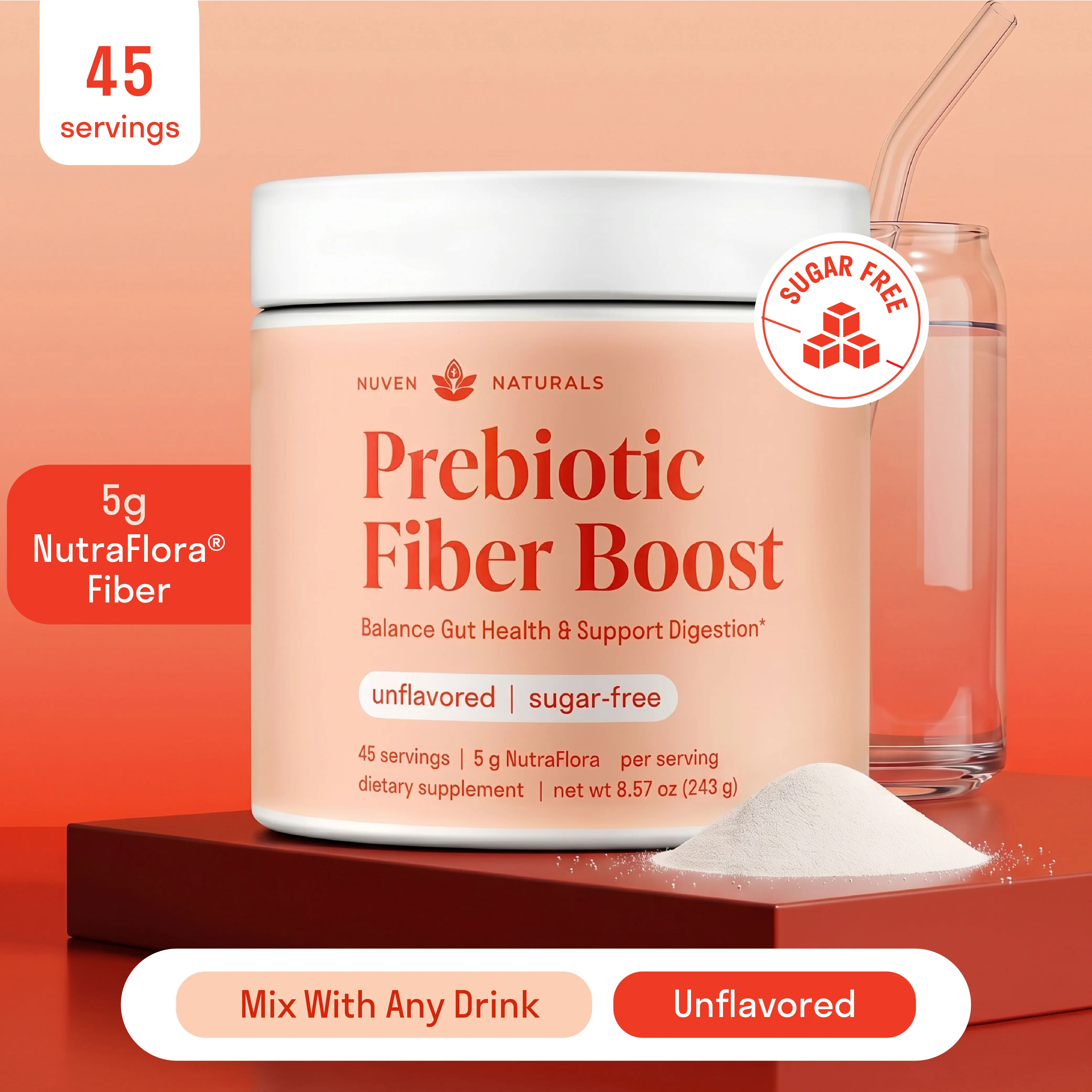 Prebiotic Fiber Powder - Unflavored & Sugar Free | 45 Servings | Fiber Supplement, Digestion, Gut Health & Regularity Dietary Vitamin for Healthcare