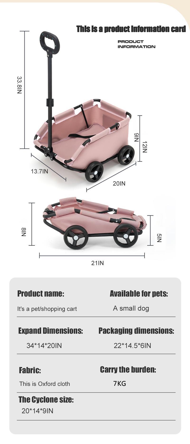 Pawzseek Premium Pet Travel Cart for Small Dogs & Cats - 360° Swivel Pull Rod, 4 Wheels, Easy Maneuver, Foldable Outdoor Carrier