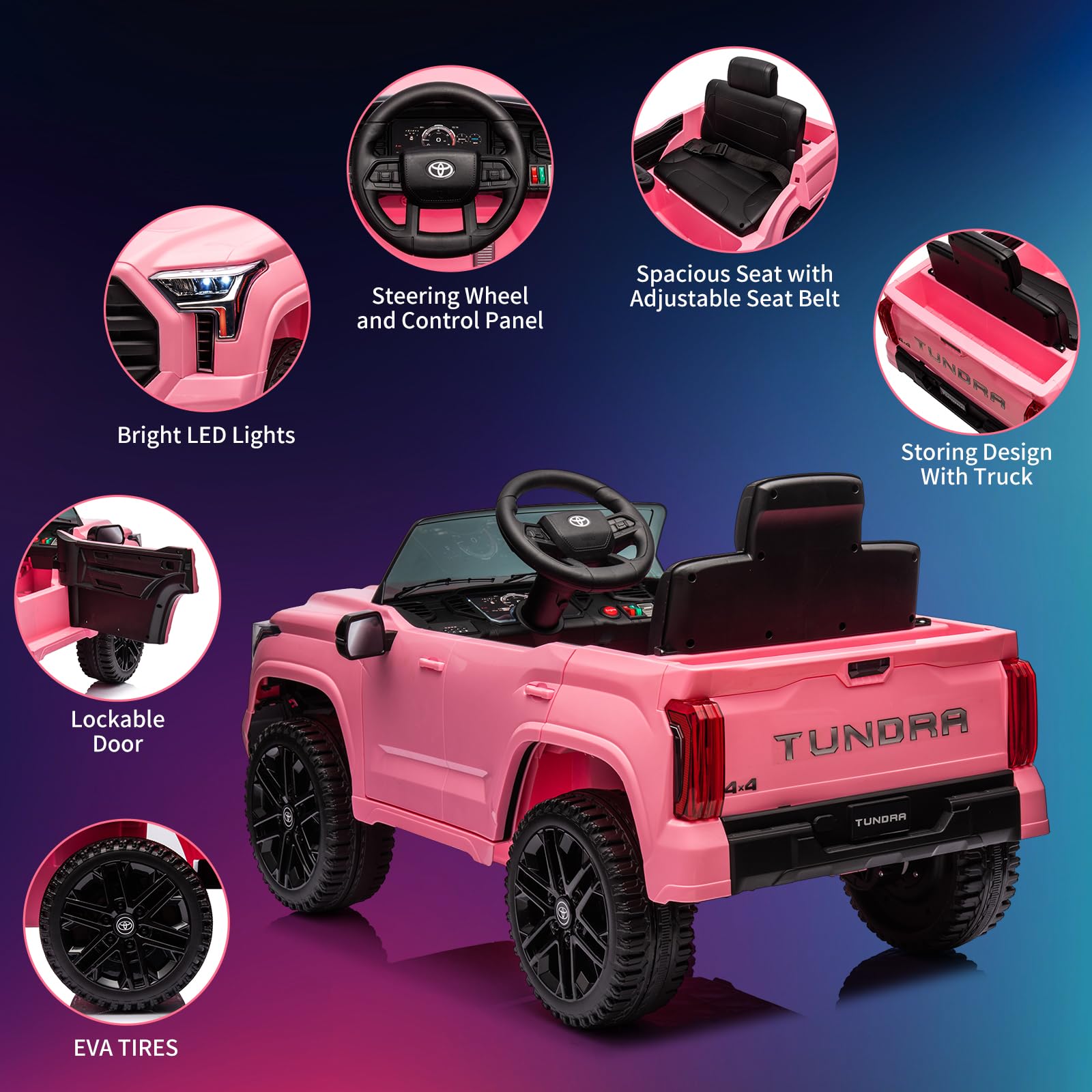 【Restock Sale】GARVEE 12V Licensed Toyota Ride-On Car for Ages 3+, Featuring Remote Control, MP3, LED Lights, Suspension, Double Doors, Safety Belt, Available in Pink, White, Blue, Red, Rose, Green, and Grey - Perfect Ride-On Toy!