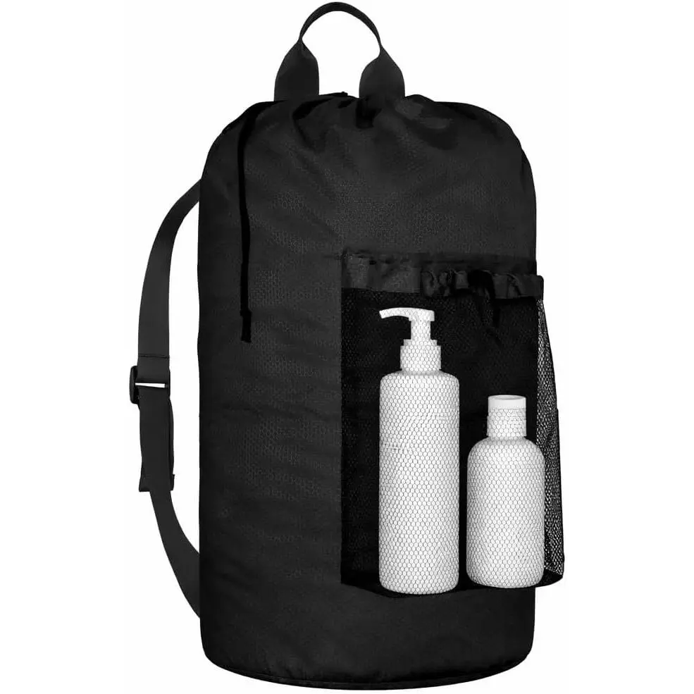 Laundry Bag Backpack Large Travel Laundry Backpack with Adjustable Shoulder Straps Portable Hamper Bag for College, Dorm, Apartment Camp(Black)