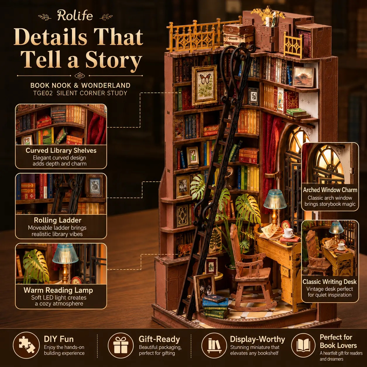 【Rolife】DIY Book Nook Shelf Insert Silent Corner Study-Themed Craft Kit, Stress Relief Classic & Novelty Toy with Rubber Band Ball, Glitter, Cute Cat Paw Mochi Squishy, Metal Fusion BeyBattle Set & Launchers oobleck pop tube