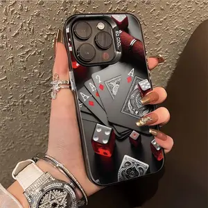 Case for iPhone 17 16 Pro Max 15 Plus 14 13 12 11  Air XS XR E Retro and Trendy Dice Poker Card Pattern Shockproof Silicone Back Protective Smartphone Cover