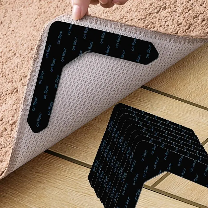 Non-Slip Carpet Stickers, 8pcs/Set Anti-Skid Area Rug Stickers to Prevent Rugs from Sliding or Curling, Suitable for Living Room, Dining Room & Bathroom Rugs, Stick to Floor