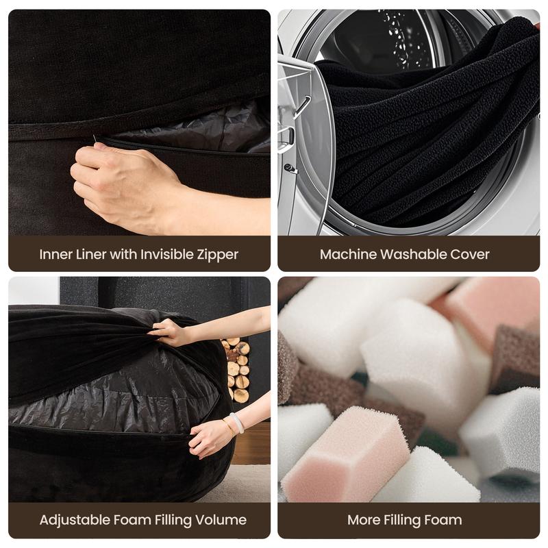 【Jumpstart Sale】Ovios Large 59" W Bean Bag Chair with Ottoman for Adults, Comfy Boneless Round Couch with Foam Filling and Plush Cover, O Shaped Fluffy Sofa Bed for Bedroom College Dorm