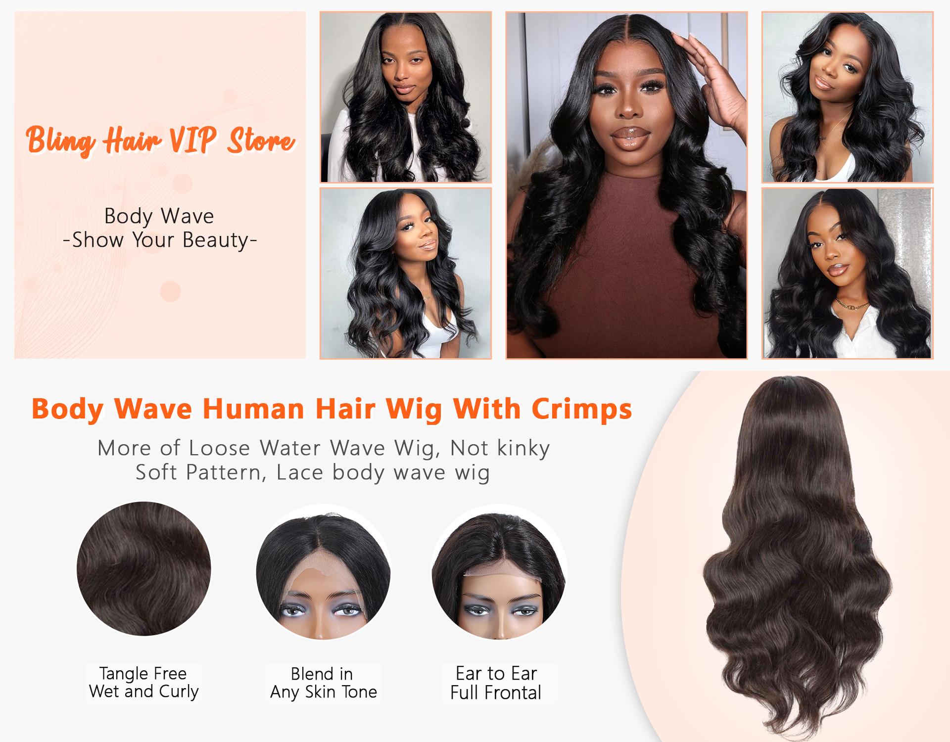 Bling Hair Body Wave 13x6 13x4 HD Transparent Lace Front Wig Natural Black Hot Red and Chocolate Brown Color Wig Pre Plucked 99J Burgundy and Reddish Brown Lace Frontal Human Hair Wigs For Women 180% Density