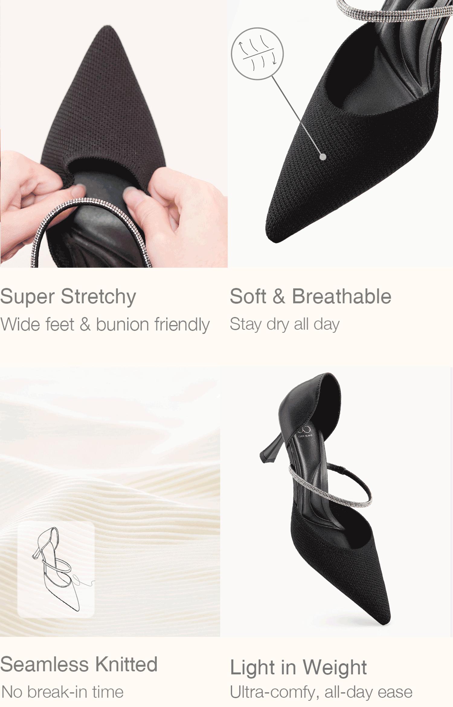 CharmElle Sparkle Pointed Toe Heeled Pumps with Elegant Ankle Strap for Women's Formal Wear