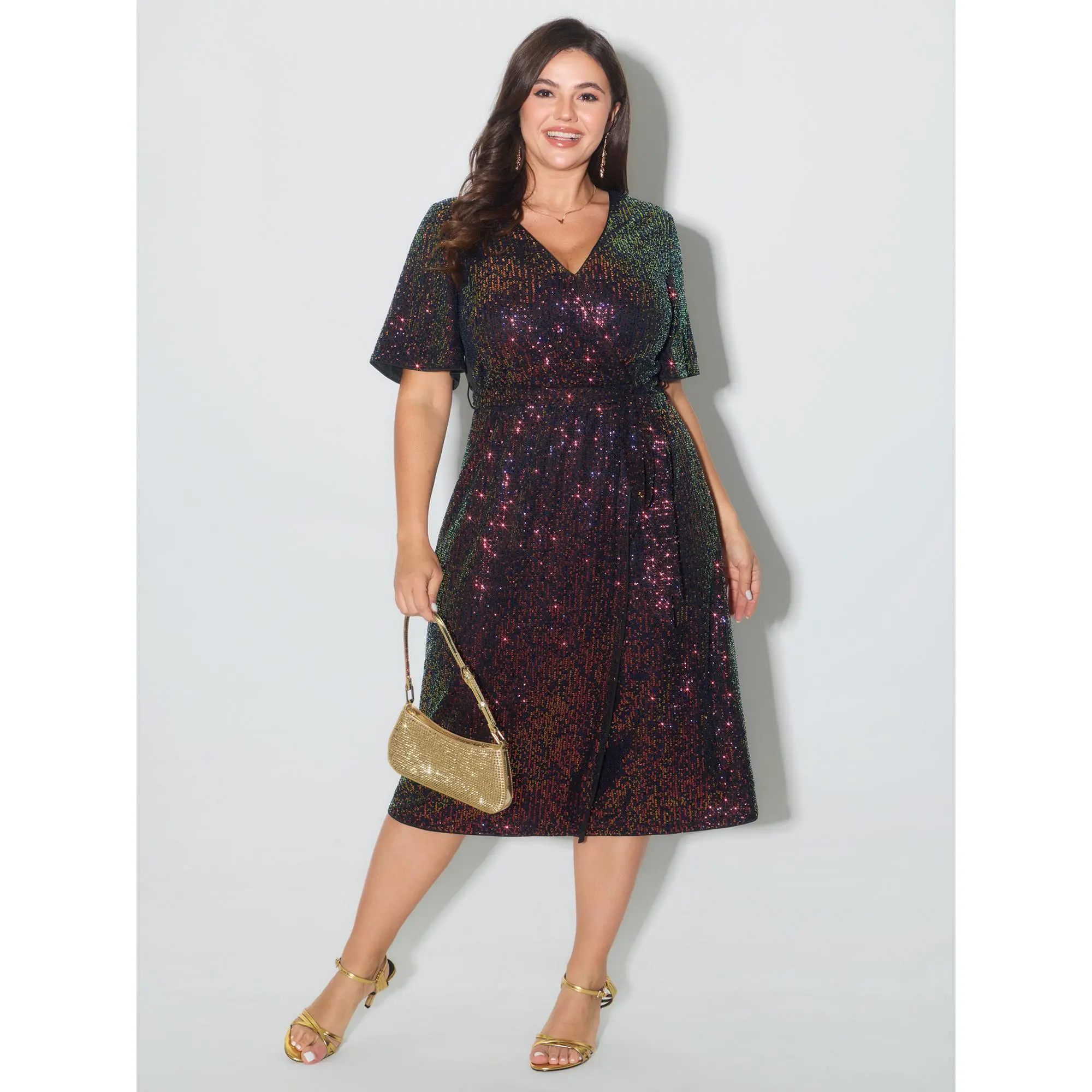 sequined midi dress with belt Brunello Cucinelli Sequined Shirt Dress With Belt