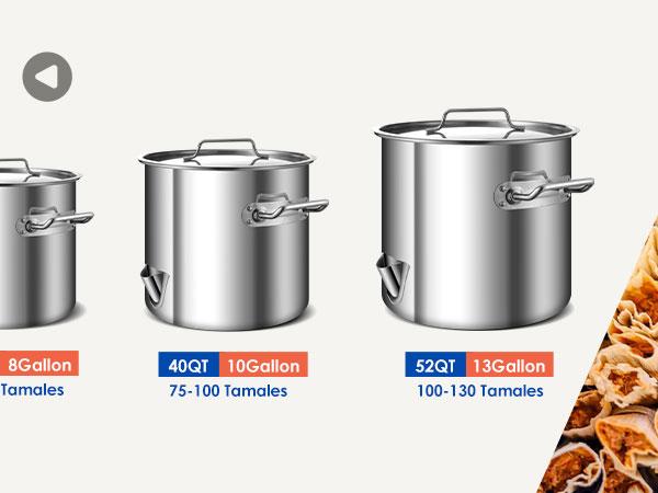 【5 SIZE】Tamales Steamer Pot w/Easy-fill Water Spout, Stainless Steel Seafood Steamer with Divider and Rack, Crab steamer, Cajun Seafood