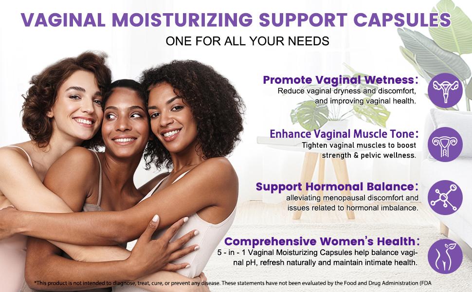 Female Vaginal Moisturizer Capsules, Probiotics Wetness & Tightening Vaginal Wellness Supplement for Enhance Vaginal Muscle Tone & Vaginal Dryness- Vegan, 60 Capsules