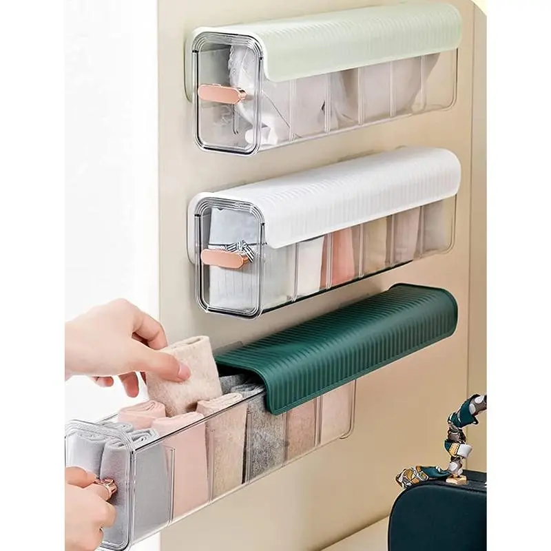 Socks Underwear Wall Mount DrawerOrganizer,Switchable 6 Cel DrawelOrganizers Self-Adhesive Anti DustBoxes for Clothes Socks LingerieUnderwear Ties lvory white)