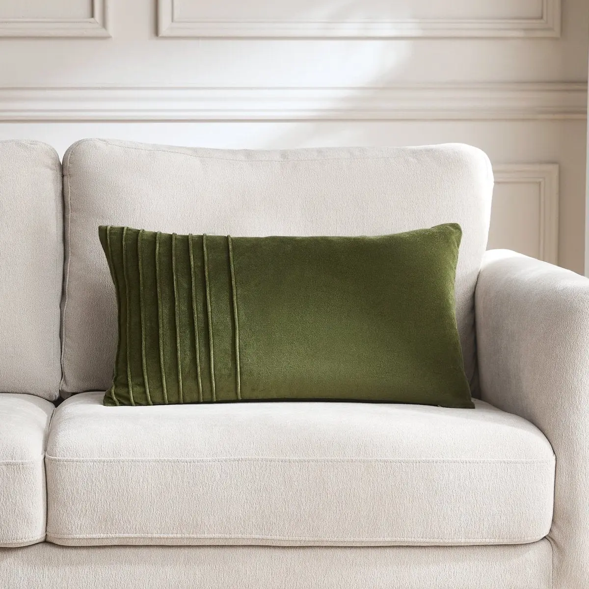Lush Decor x Chuks Collins Pleated Groove Velvet Protective Cushion Cover (14in L x 24in W) - 100% Cotton Soft Fabric, 100% Polyester Lining, Refined Texture, Invisible Zipper, Room Accessories for Bed/Sofa/Chair, Grooved Pleats
