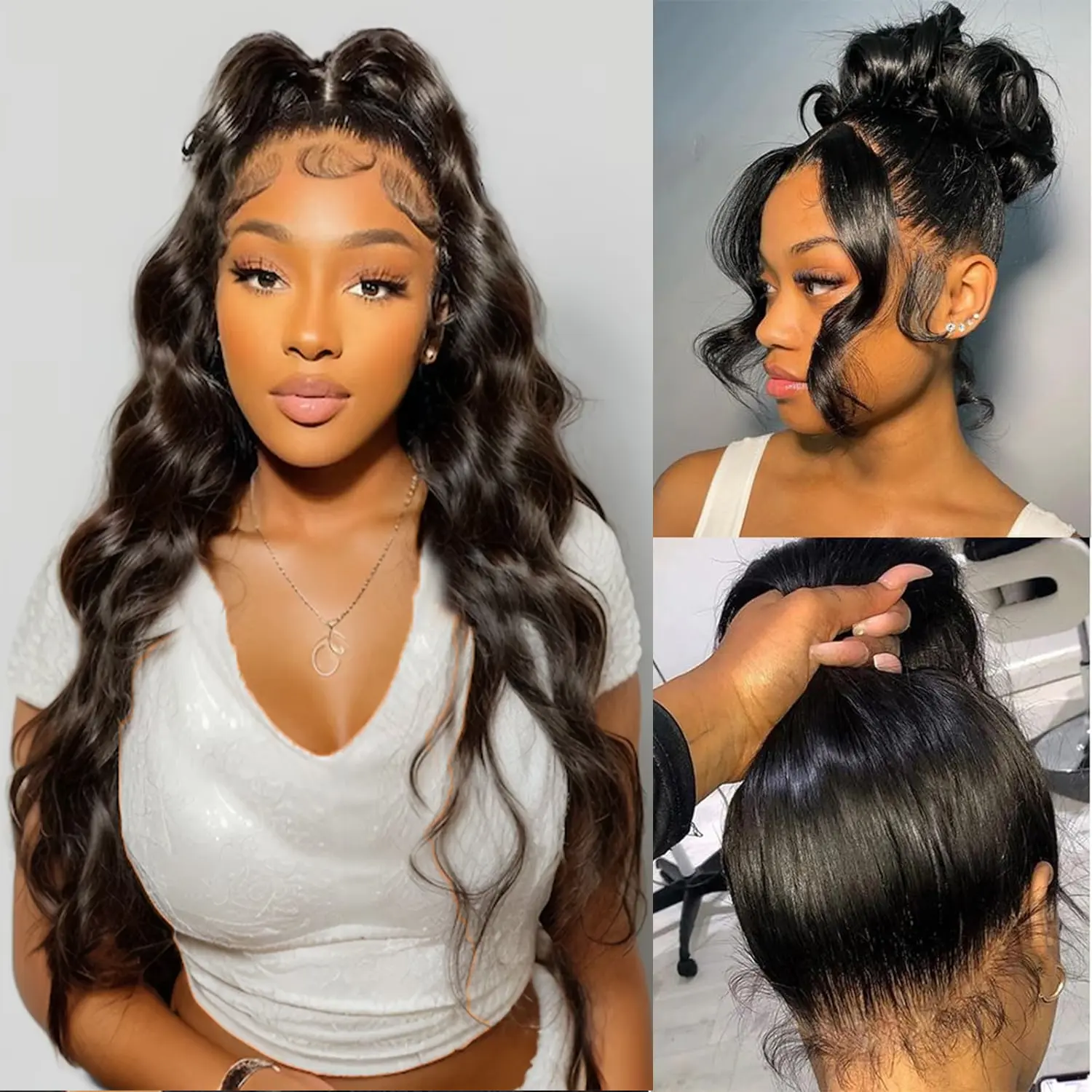 CHUDI 220% Density 360 Full Lace Frontal Body Wave Wigs Human Hair Transparent Lace Pre Plucked With Baby Hair Full Lace Frontal Black Wigs Brazilian Virgin Human Hair for Women