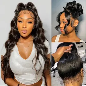 CHUDI 220% Density 360 Full Lace Invisi Strap Body Wave Wigs Human Hair Transparent Lace Pre Plucked With Baby Hair Frontal Black Wigs For Women