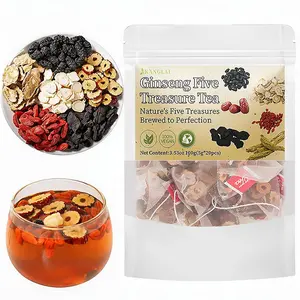 Gift kidney Liver natural tea Ginseng Five-Treasure Tea 20 Bags Natural Kidney Support Sugar Free Caffeine Free Elderly Herbal Health Drink Organic Wolfberry Detox ginseng  Five  treasure  tea health herbal formula