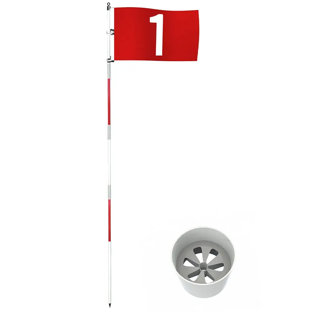 THIODOON Golf Flagstick Set, 6ft 5-Section Anti-Rust Fiberglass Pole with Numbered Nylon Flag and Putting Cup for Backyard Practice, Assemble, Fiberglass Poles, Numbers On Flag, 6 Drainage Holes, Vibrant Red Flag