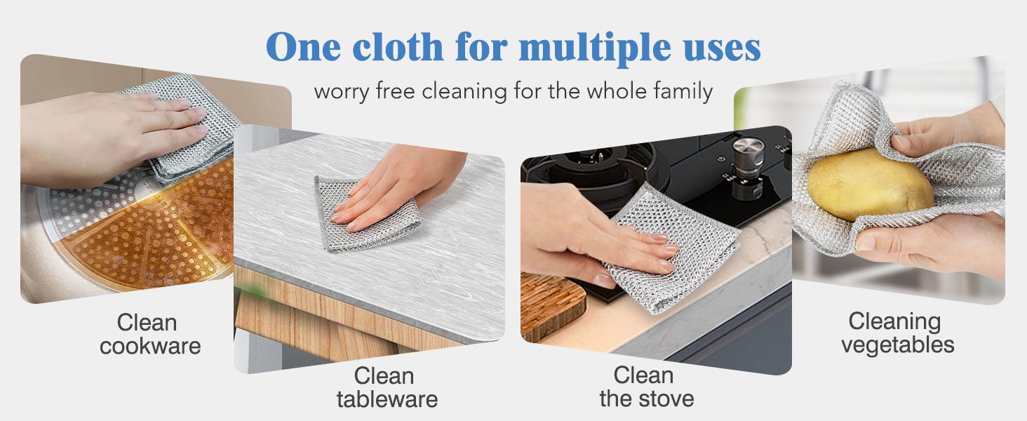10 Counts Non Scratch Wire Dishcloth Multipurpose Wire Dishwashing Rag Metal Scrubbers for  for Wet and Dry Cleaning, 2-Layer Kitchen Cleaning Cloth Cleaning Tool