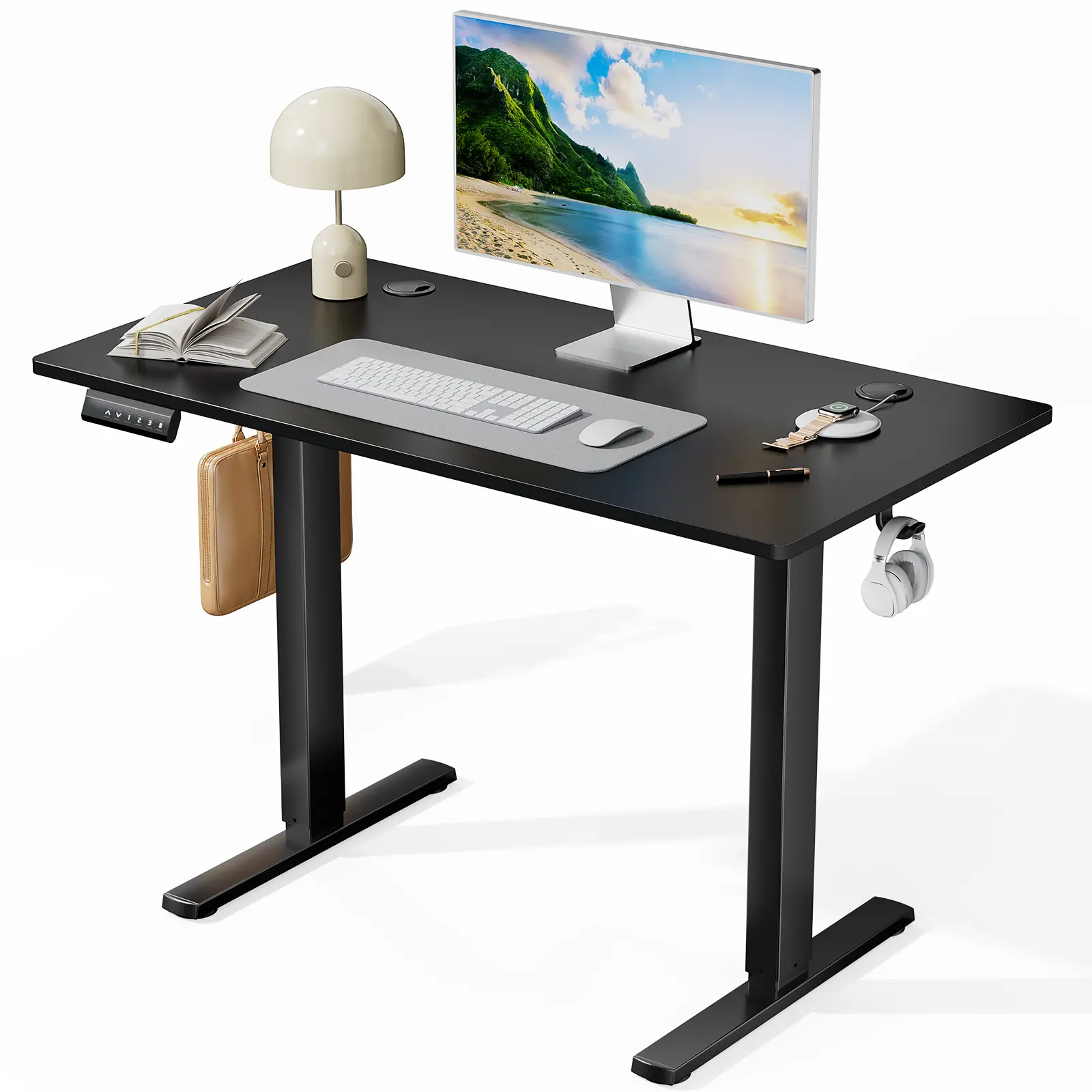 Ergonomic Office Desk - Electric Sit-Stand Home Office Table, Sturdy Wood Tabletop Workstation with Memory Preset, T-Shaped Metal Bracket Height-Adjustable Solution Home Study Table