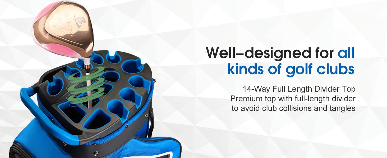 UNIHIMAL 14-Way Golf Cart Bag, Premium Full Length Golf Bag for Men with Magnetic Leather Pocket, Handles and Rain Cover