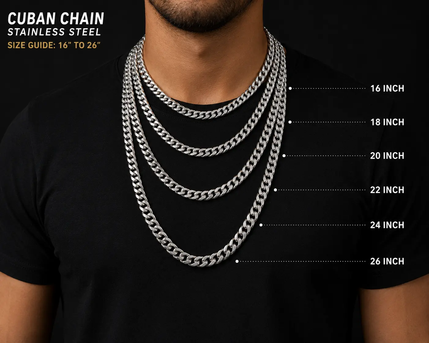 Men's Stainless Steel Cuban Link Chain Necklace, 16"-26" Length, 3-4mm Width, Adjustable Hypoallergenic Chain, Tarnish Resistant Silver Jewelry, Men's Accessories, Gifts for Him, Mens Gifts
