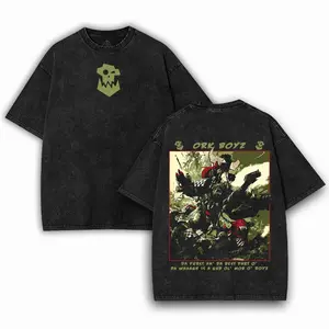 Warhammer 40K Ork Boyz Oversized Tshirts for Men Gym Vintage Heavyweight TShirts Cotton Acid Wash Baggy gaming tees