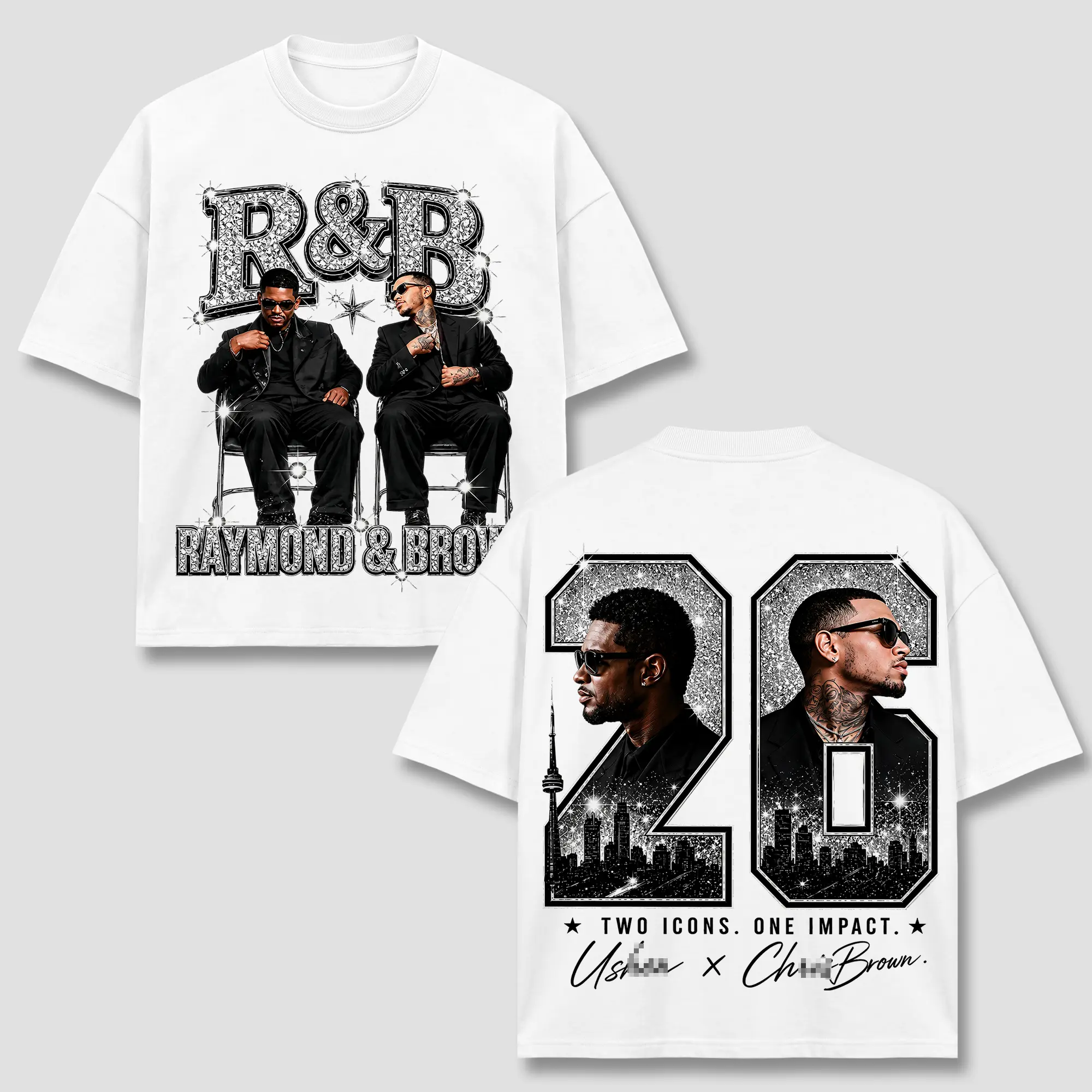 Raymond & Brown Icons Tour Shirt, Vintage Sparkle Graphic Music Concert T-Shirt, Two Icons One Impact Hip Hop Apparel, Heavyweight Oversized Washed Cotton Streetwear Top, Aesthetic Graphic Birthday Gift for Music Fan Men, Women