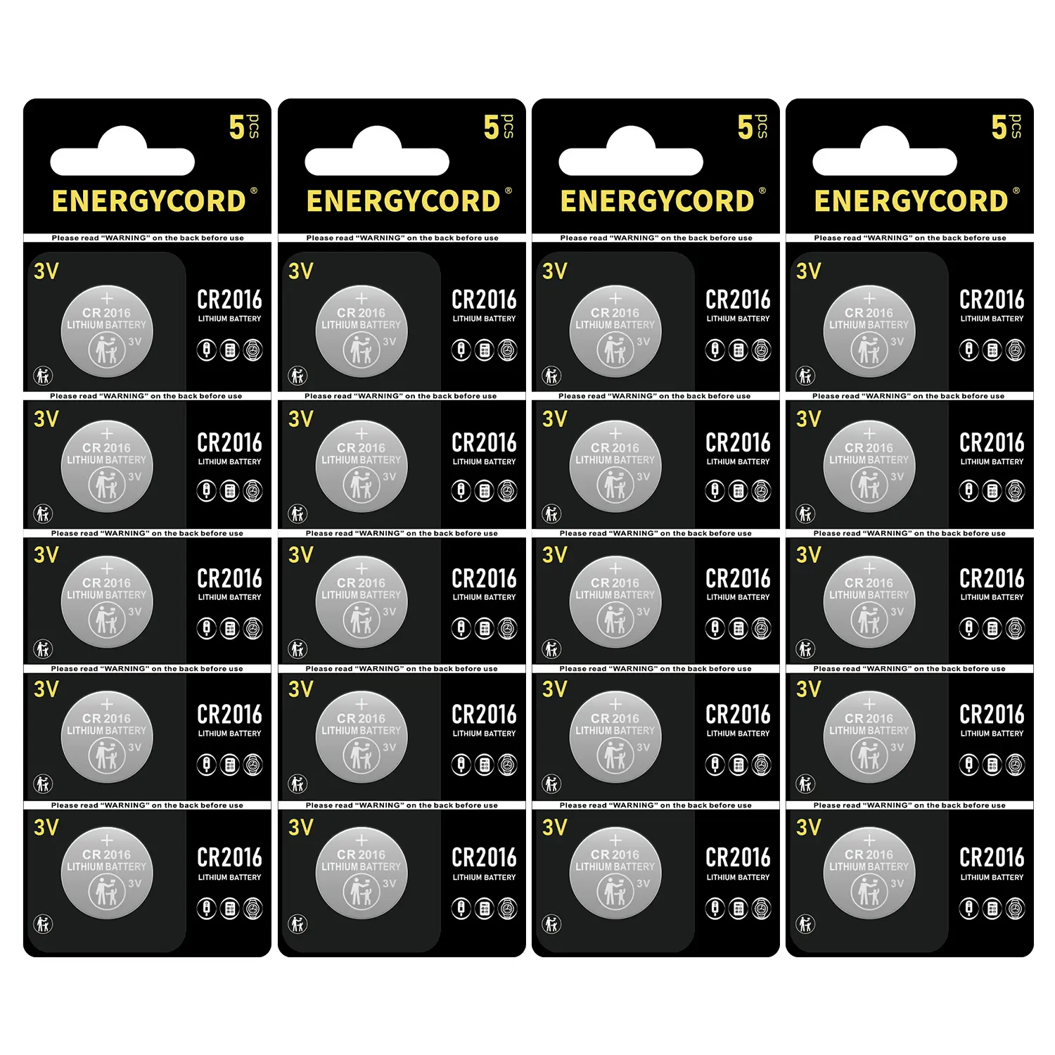 ENERGYCORD CR2016 3V Lithium Battery 20-Pack, Long-Lasting Power for Digital Key Fob, Electronic Watch, Calculator