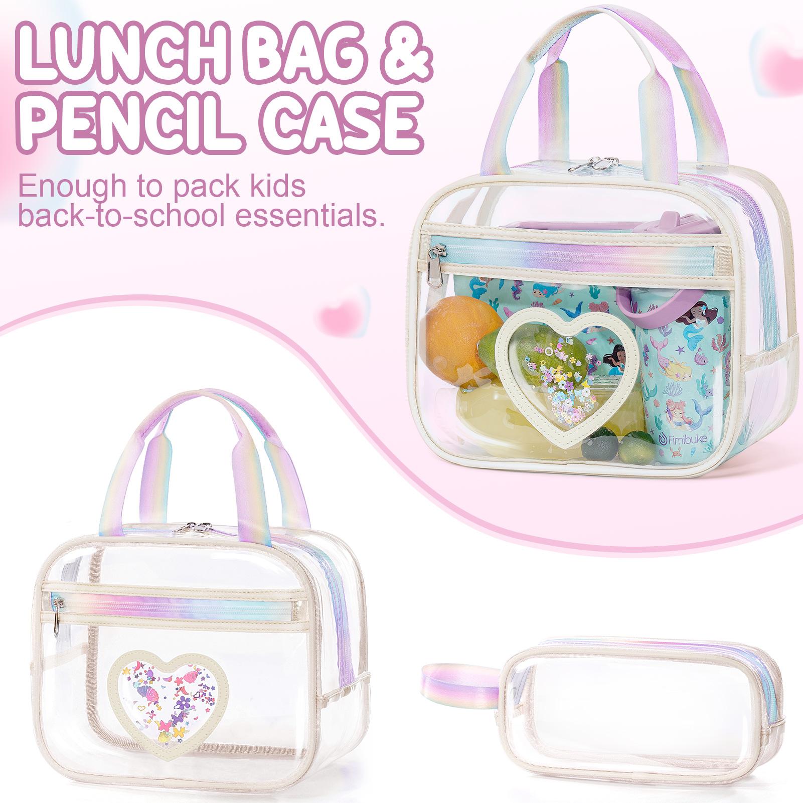 Fimibuke Clear Backpack with Lunch Box & Pencil Case - 3 PCS Heavy Duty Transparent PVC Schoolbag Large Waterproof Bookbag for Travel School Concert Stadium Events Backpacks