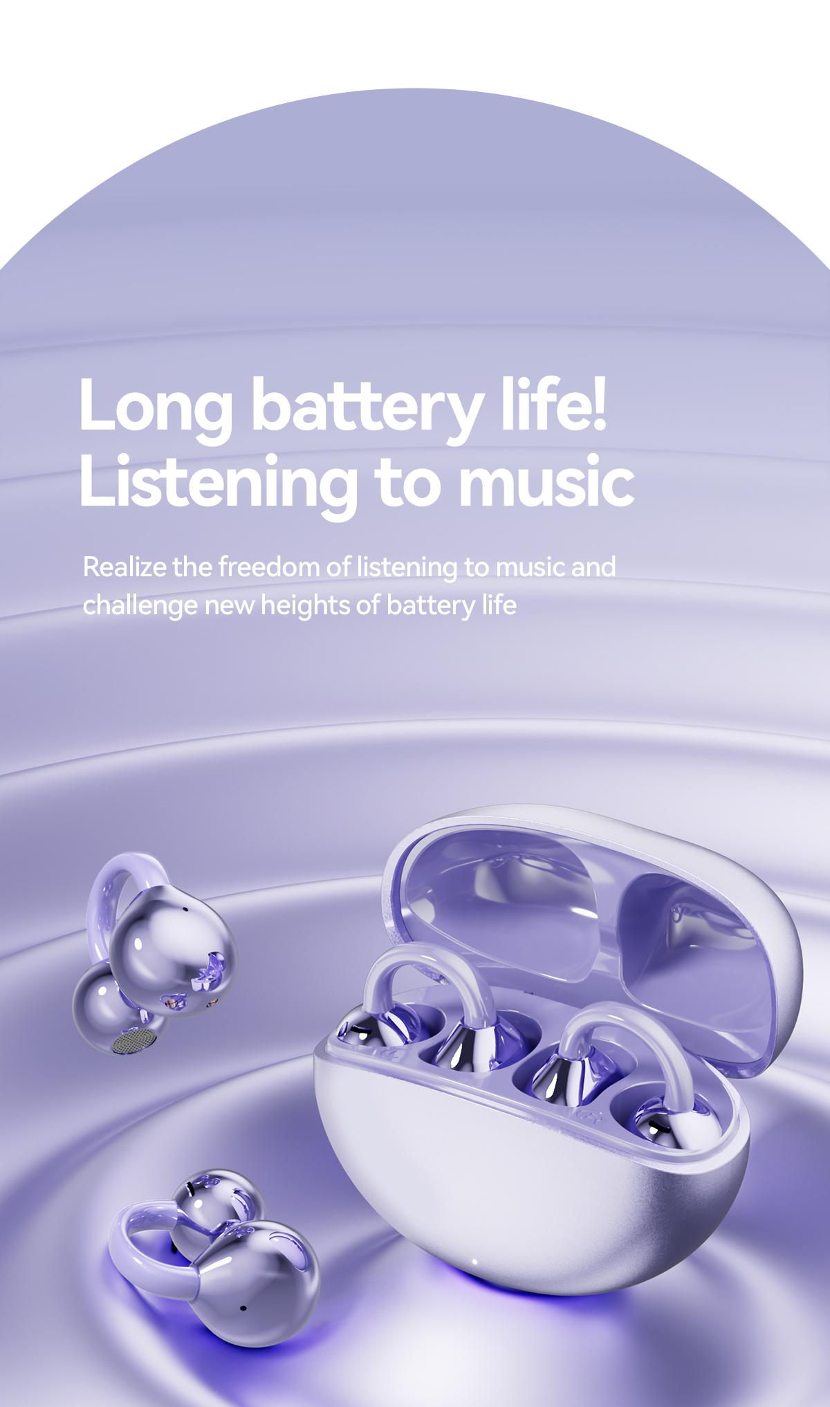 CHENRUIDA GL8 Clip On Wireless Headphones 2025 Bluetooth 6.0 DT6.0 Tech 360° Sound IPX7 Waterproof TWS Earbuds for Music Calls Sports Purple TWS Electronic