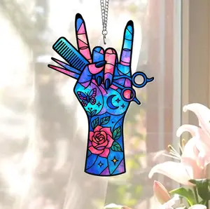 Hair Stylist Scissors Comb Window Hanging – Colorful Acrylic Sun Catcher Salon Decor Ornament