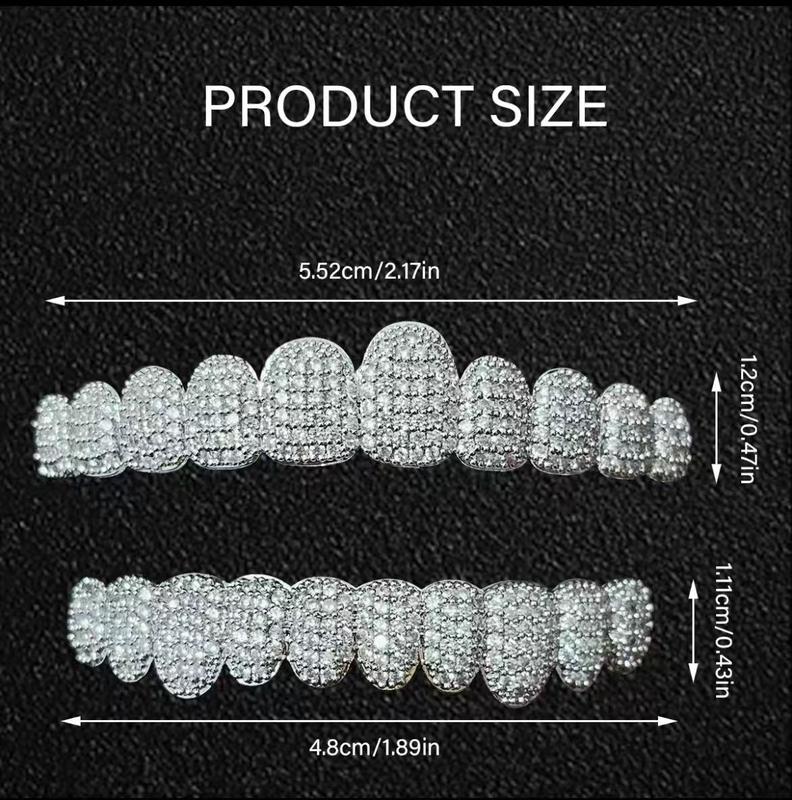 Diamond Grillz unisex 8-Tooth Micro-Paved Zircon Full Coverage Iced Out Luxury Statement Hip Hop Party Nightclub Performance