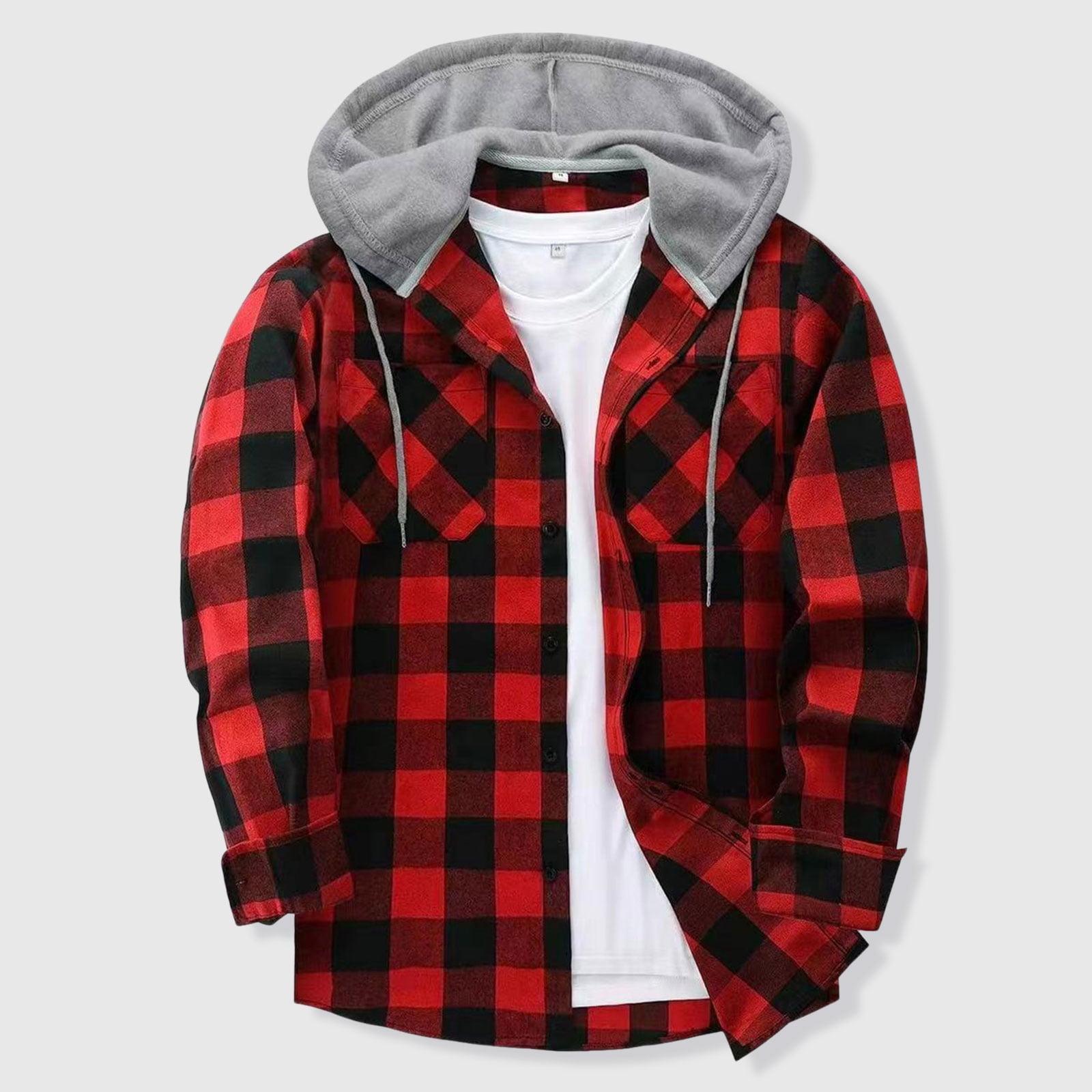 Men's Flannel Hoodie Shirt Long Sleeve Plaid Shirt Casual Classic Checkered Hooded Shacket Men's Flannel Hoodie Shirt Long Sleeve Plaid Shirt Casual Classic Checkered Hooded Shacket
