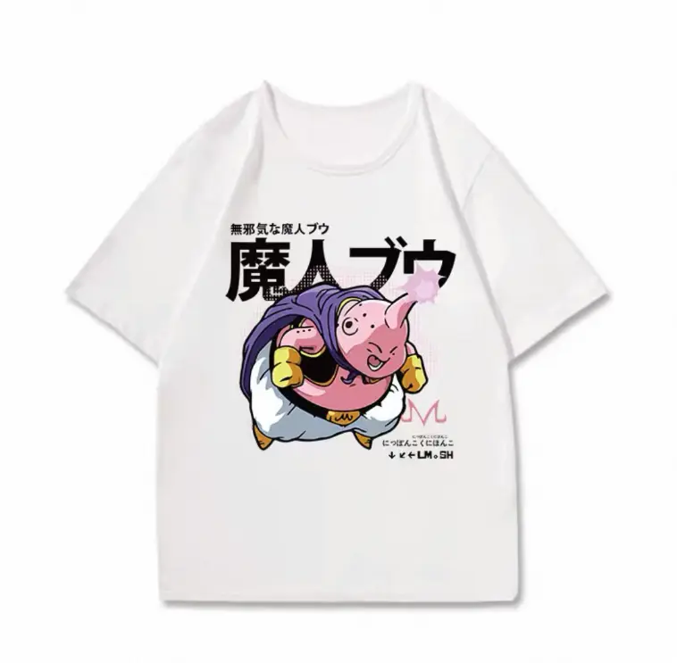 Men's Majin Buu Comic Art Anime Style Short-Sleeve Crewneck T-Shirt - 100% Cotton, Soft, Breathable, Loose Relaxed Fit Tee (Majin Buu Graphic Men's Short-Sleeve T-Shirts), Shortsleeve, Graphic Print