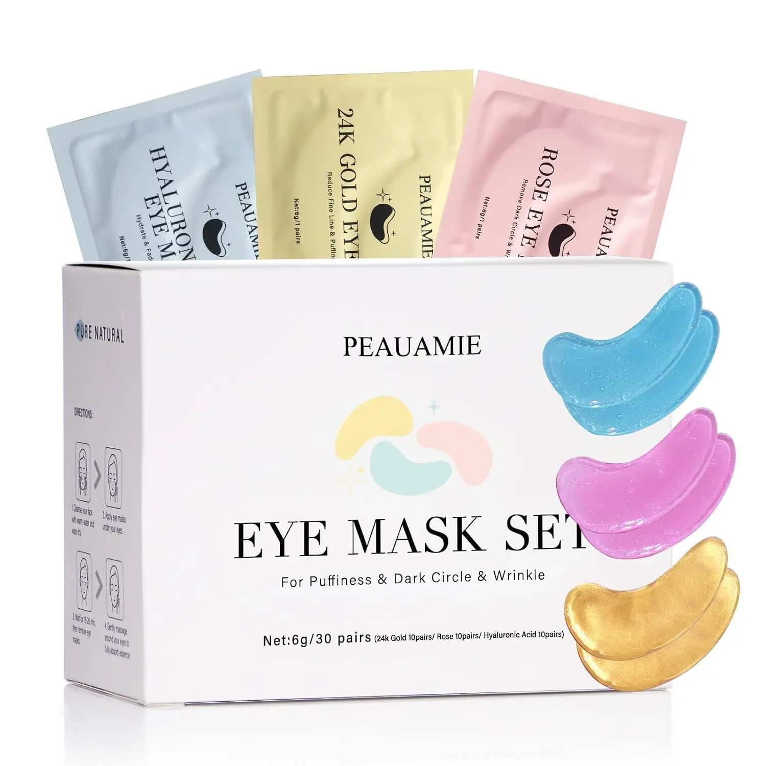 Under Eye Patches Gold and Hyaluronic Acid for puffy eyes,Rose Eye Masks for Dark Circles and Puffiness skin care Smooth Wrinkles products - 30 Pairs