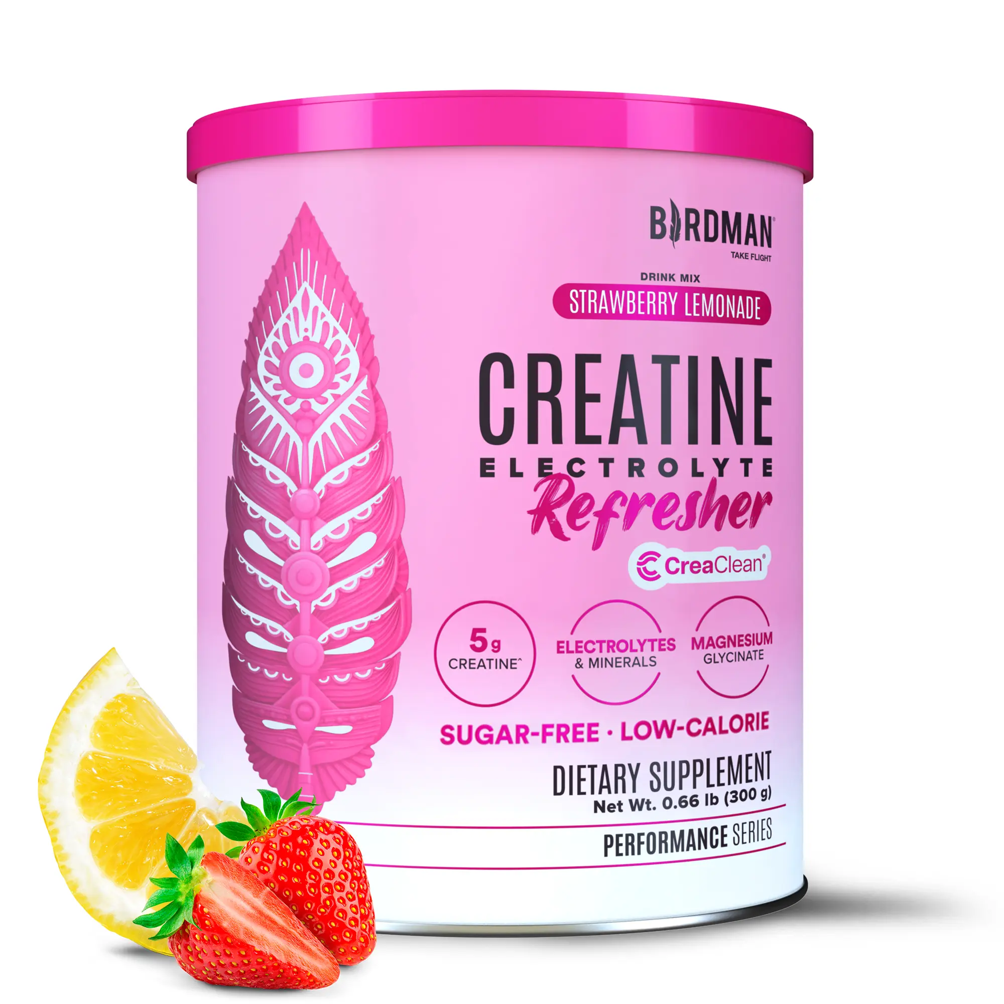 Birdman Creatine Refresher Strawberry Lemonade Drink Powder - 5g Creatine Monohydrate, Electrolytes, Magnesium Glycinate - Sugar-Free Dietary Vitamin for Energy, Recovery - Vegan Clean Fitness Supplement, CreaClean Third-Party Tested, 30 Servings