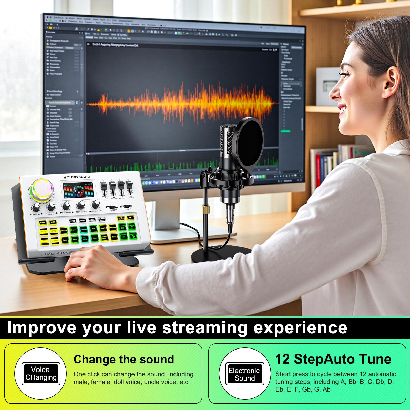 Y300 Audio mixer Podcast Equipment Bundle, Audio Interface with Cardioid Designer P15 Mic for Gamer and All-in-One DJ Mixer, Perfect for Live Streaming, Singing, YouTube, Gaming