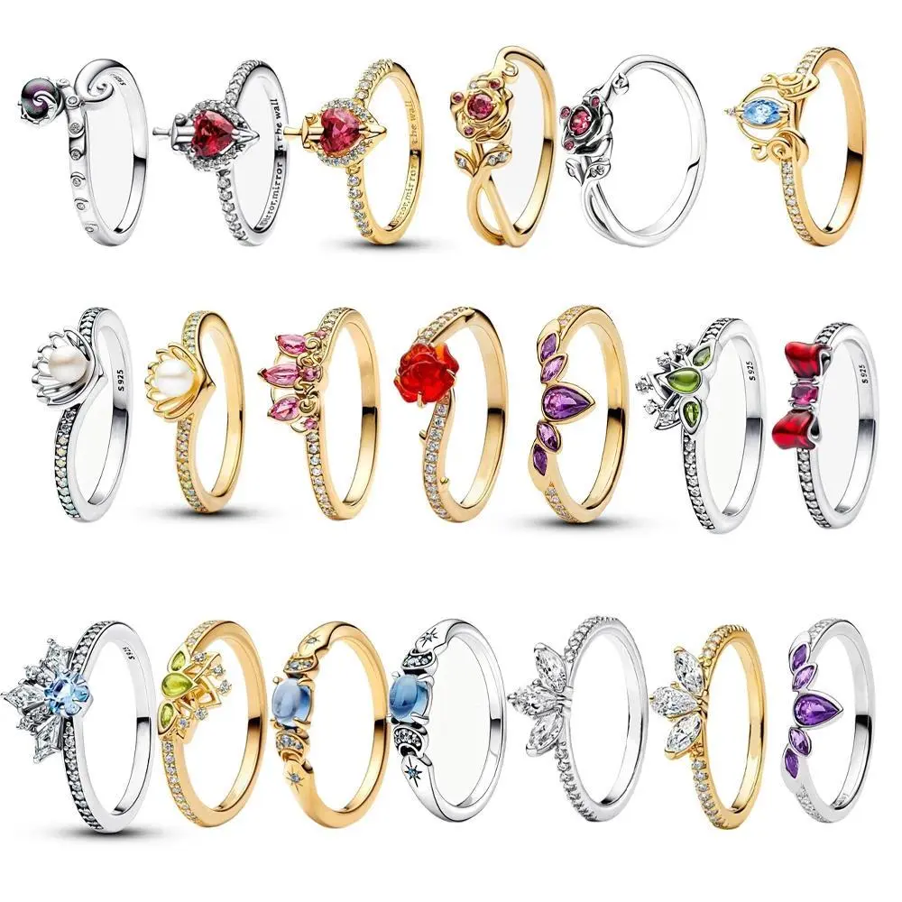 Princess Style Rings for Women, Dainty Crystal Heart & Crown Stacking Ring Set, Fashion Party Jewelry Accessories