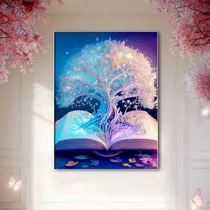 5D DIY Full-Rhinestone Diamond Painting Kit: A Magical Tree Of Life Emerging From The Pages, Featuring Dazzling Rhinestone Mosaic Embroidery—Perfect For Decorating Your Living Room, Bedroom, And Home.