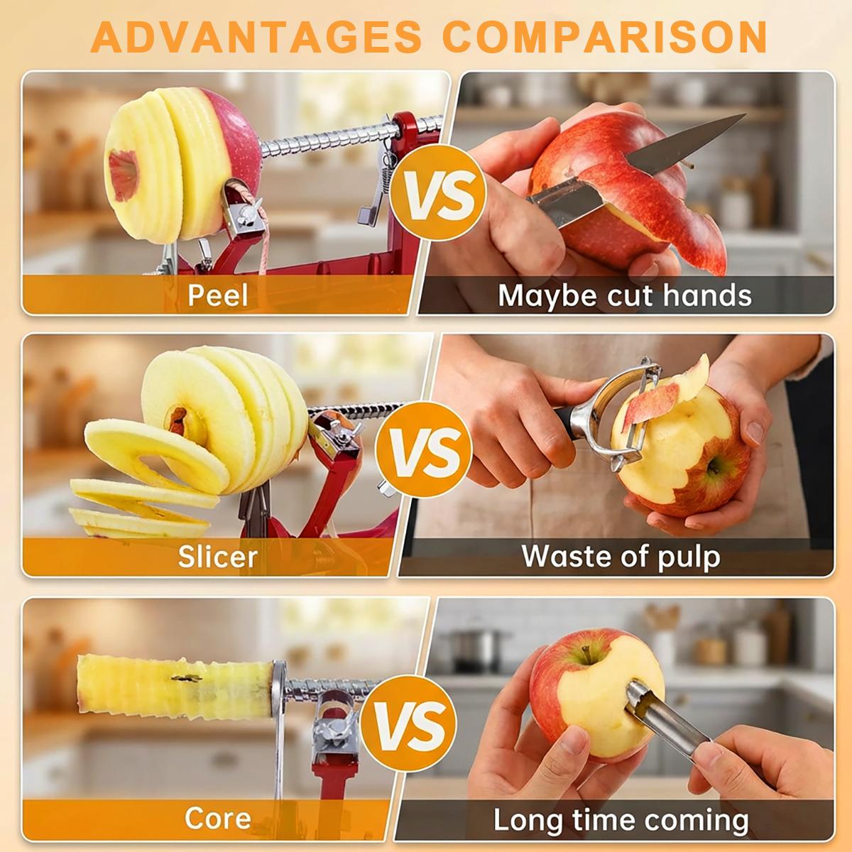 Apple Peeler Corer Slicer with Suction Base – Hand Crank Spiral Cutter