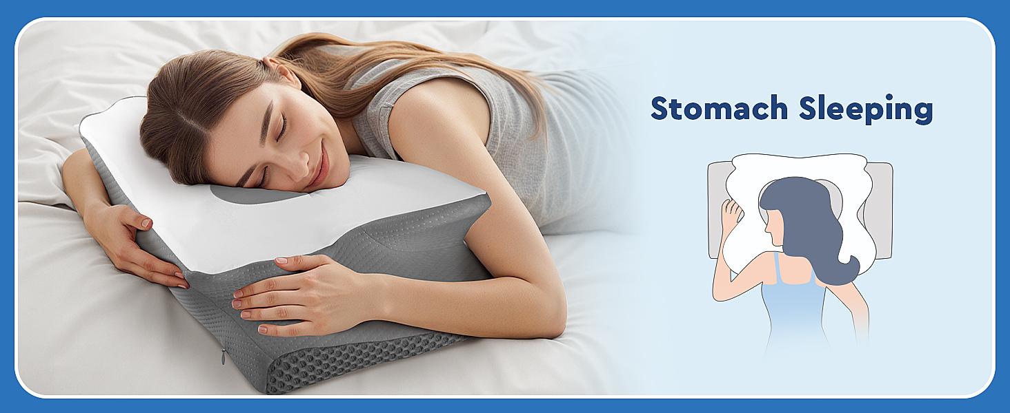 CushZone Cervical Pillow for Cozy Sleep, Odorless Ergonomic Contour Memory Foam, Orthopedic Bed Pillow for Side, Back, and Stomach Sleepers