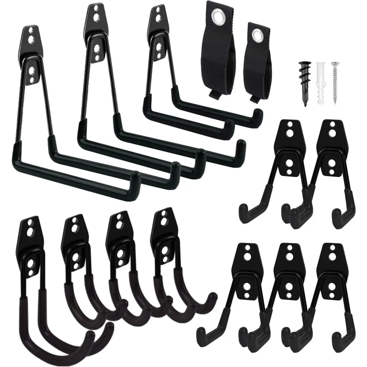 Heavy Duty Steel Garage Storage Hooks - Wall Mount Tool Hangers with Anti-slip Coating for Garden Tools, Ladders, Bulky Items