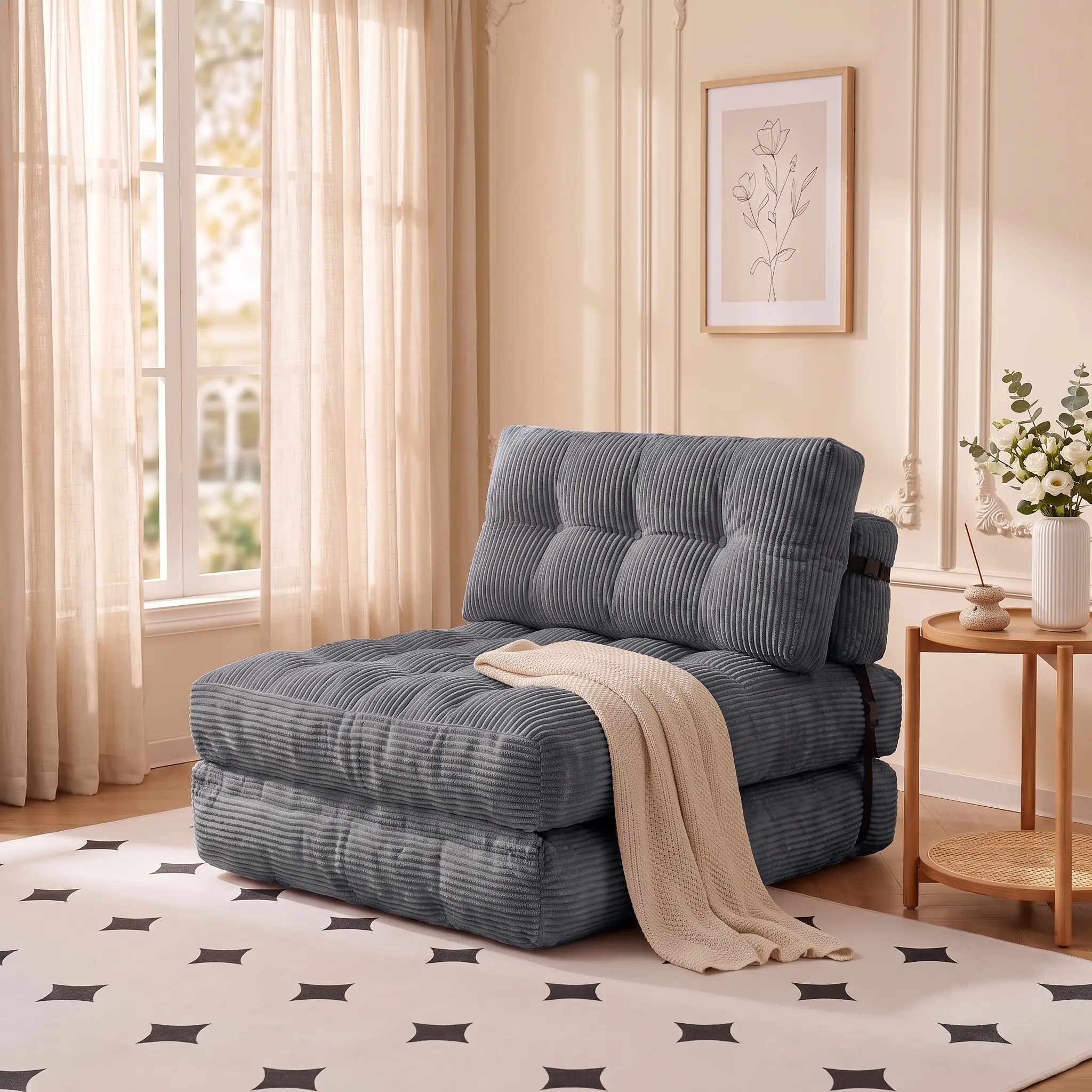 Indoor Sofa Bed, New Arrival - Gray[Hot Seller] Single Convertible Sleeper Chair with Cushion, Back Support, Foldable Mattress, Pillow, Portable Fold-Out Design for Living Room Bedroom Boneless Sectional Lounge,back to school,back to school haul