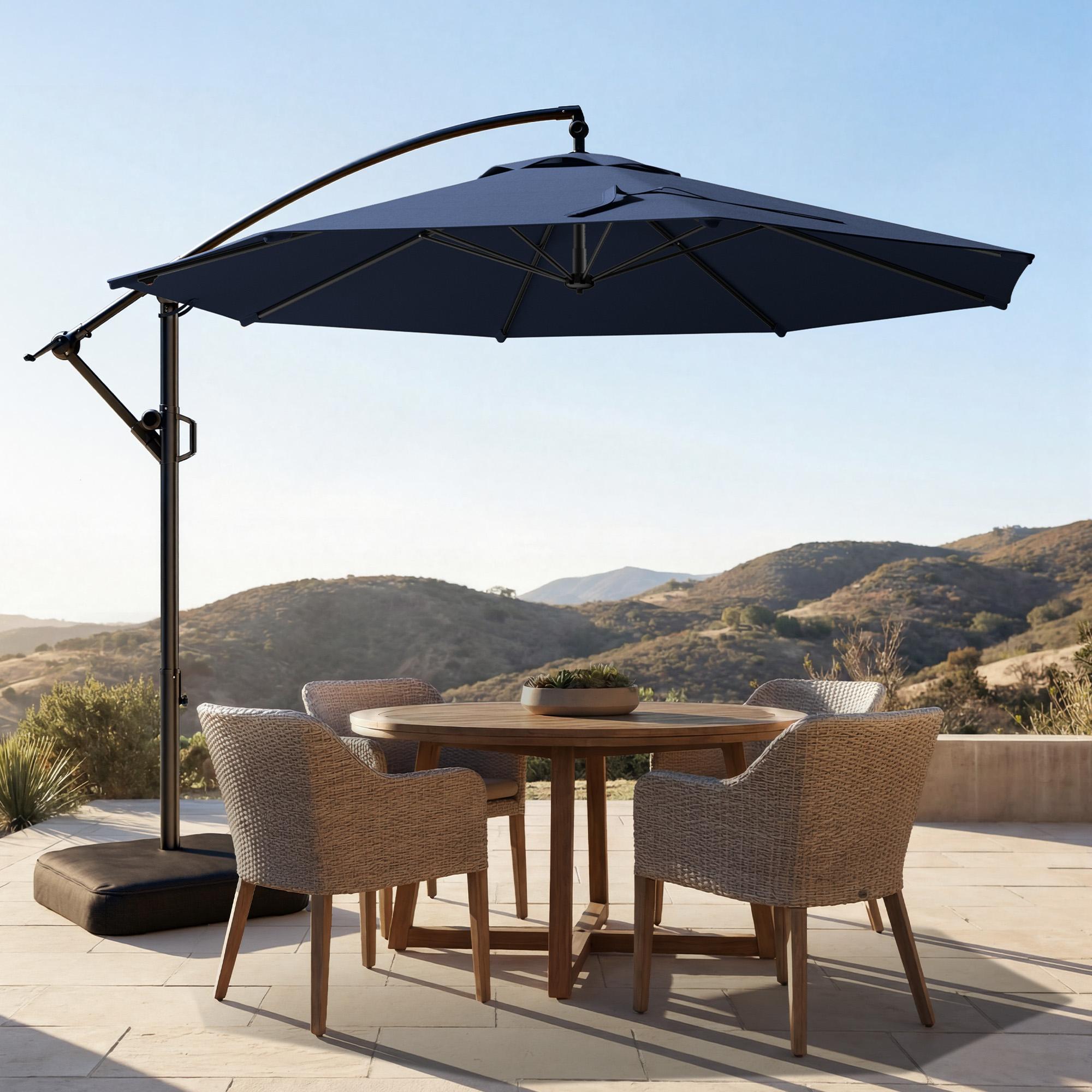 【Spring Sale】10ft Solar Outdoor Patio Umbrella, UPF50+ UVOutdoor Table Umbrella, Yard Umbrella, Market Umbrella with 8 Sturdy Ribs, Push Button Tilt and Crank- with Base