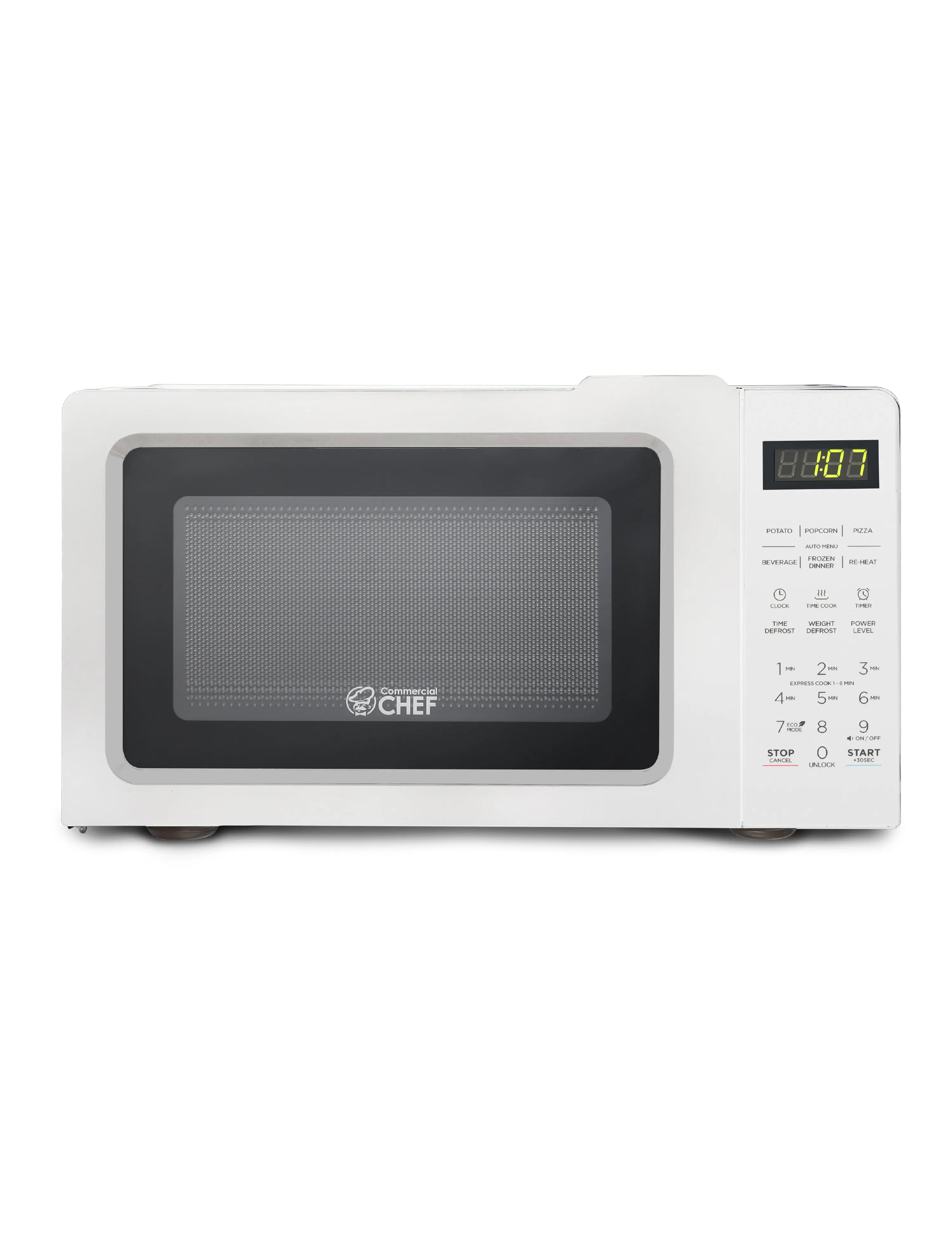Commercial Chef 0.7 Cu. Ft. Countertop Microwave Oven - White, 700W (700 to 799 W), Touch Controls, Digital LED Display, Recessed Door Handle, 10 Power Levels, Quick Cook, Fast Popcorn Heat, Cooking Made Easy, CHM770W