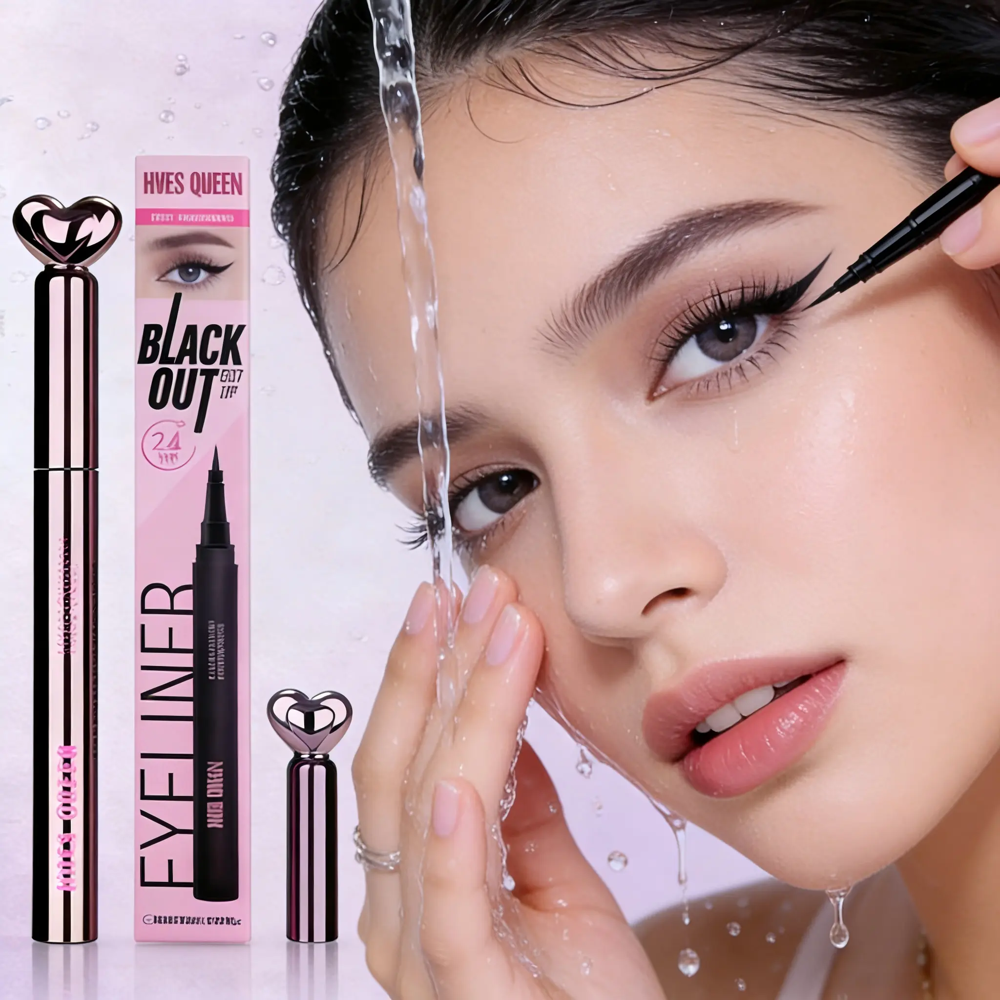 CKNGN Black Liquid Eyeliner - Spiral Fine Tip, Smooth, Waterproof, Smudge-Proof, Quick-Dry, High-Pigment, Heart Cap Design, Flawless Makeup Single Item, Gift for Women & Adults (Valentine’s Day, Christmas)