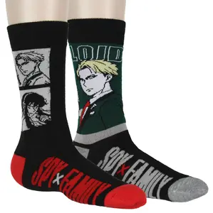 Spy x Family Men's Loid 2-Pack Manga Anime Adult Mid-Calf Crew Socks