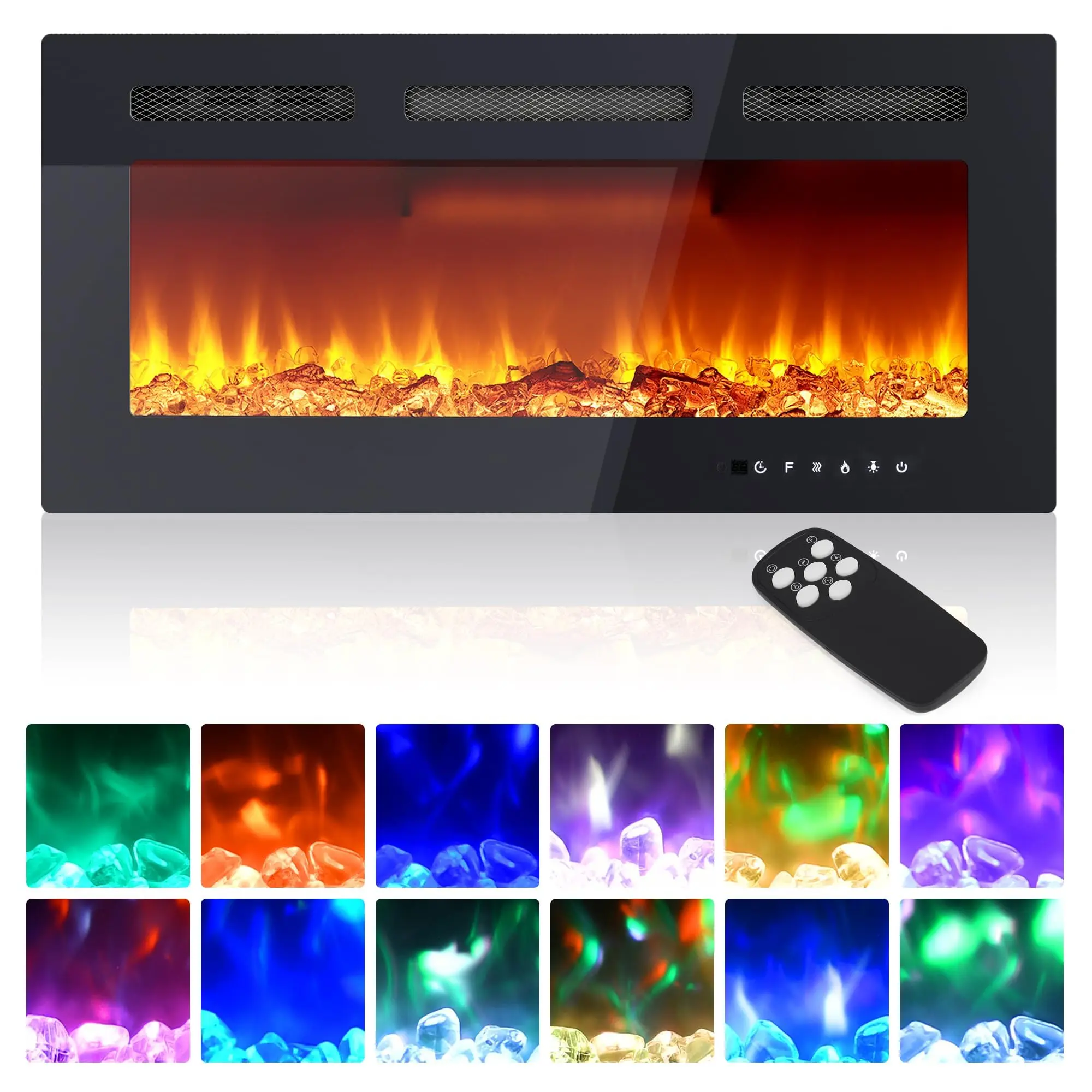 Garvee 30" Electric Fireplace Wall Mounted/Recessed, 12-Color, 750W/1500W