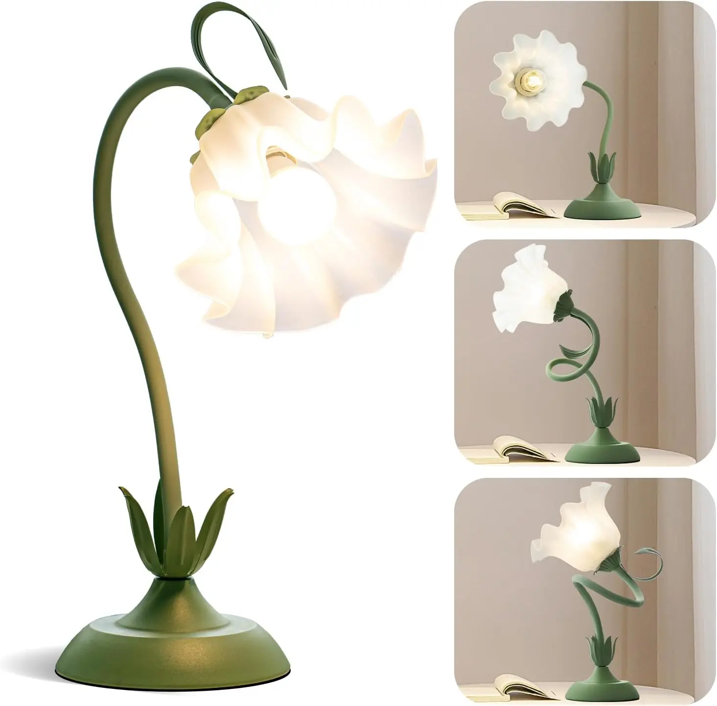 Cute Flower Table Lamp - 3-Color Temperature LED Bulb, Retro Soft-Light Bedside Reading Lamp, Bedroom Lighting for Living Room Decor, Led Lights Bedroom, Home Decor Lighting
