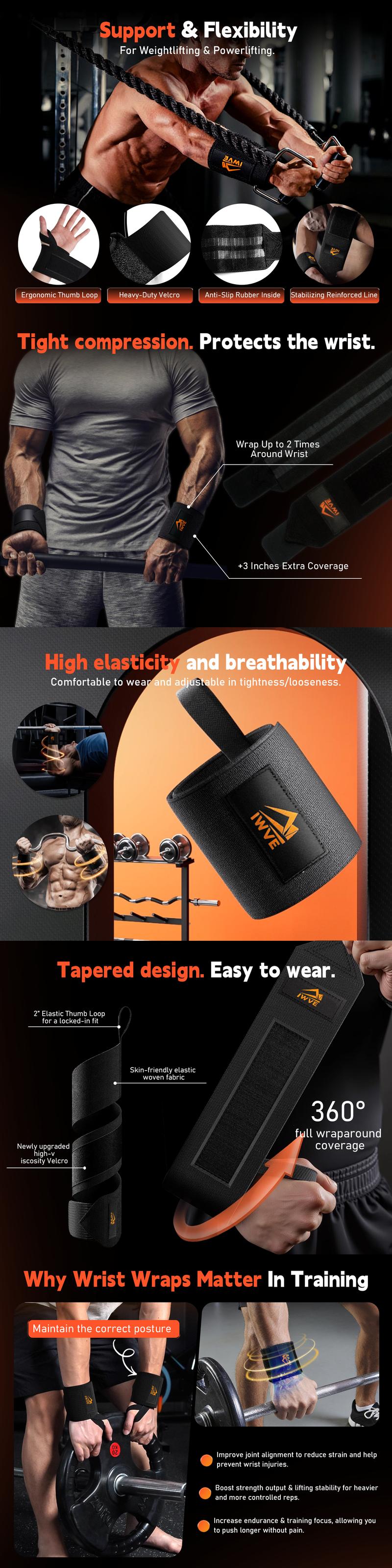 IWVE19 Weightlifting Wrist Wraps 19" IPF Approved Heavy Duty Thumb Loop Professional Quality Support for Powerlifting Strength Training Fitness Accessories