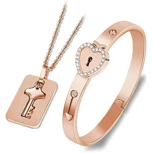 Lock Bracelet and Key Necklace – Titanium Steel Couples Jewelry, Romantic Gift for Valentine's Day, Birthday, Wedding, Anniversary